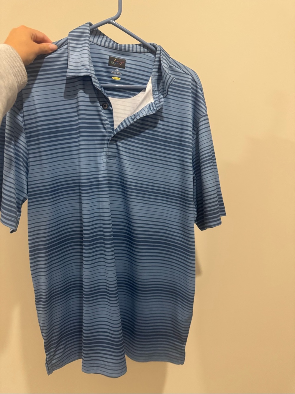 Greg Norman Collection Light Blue Striped Performance Polo Golf shirt